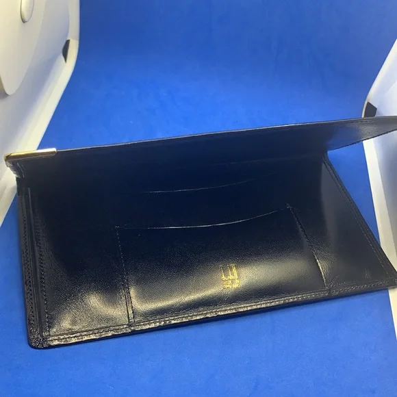 Alfred Dunhill Black Vintage Leather Gold Tip Long Bifold Wallet